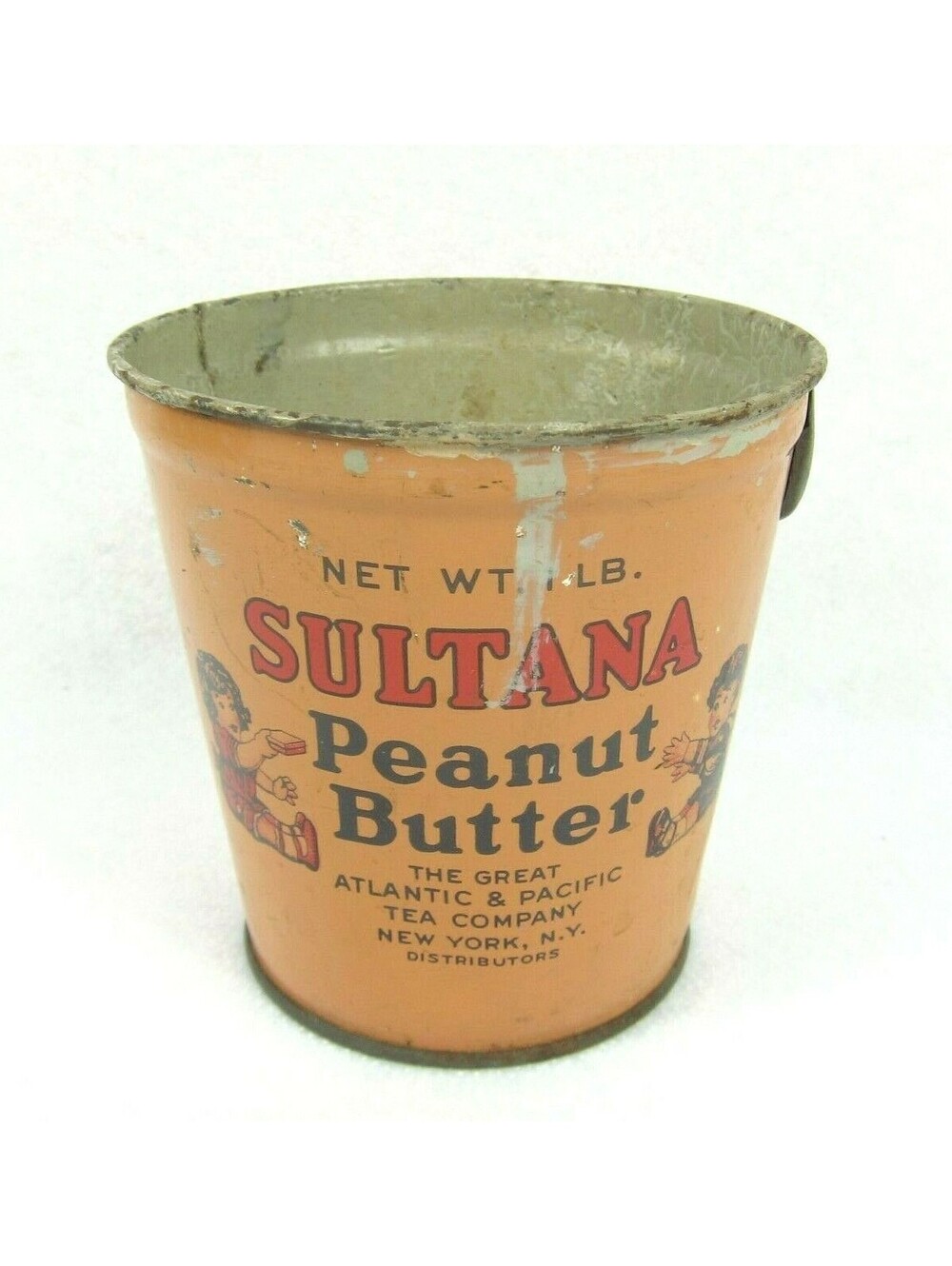Vintage Sultana Peanut Butter Tin 1lb Pail Atlantic & Pacific Tea Co Advertising